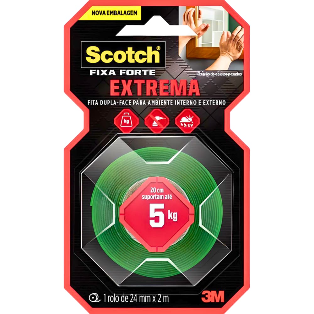 Fita Scotch Fixa Forte Espuma Extrema Até 5 kg 24mmx2m 3M