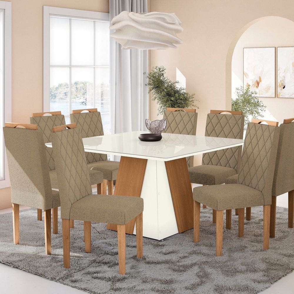 Conjunto para Sala de Jantar Mesa com 8 Cadeiras Dalia Euca/Cinza