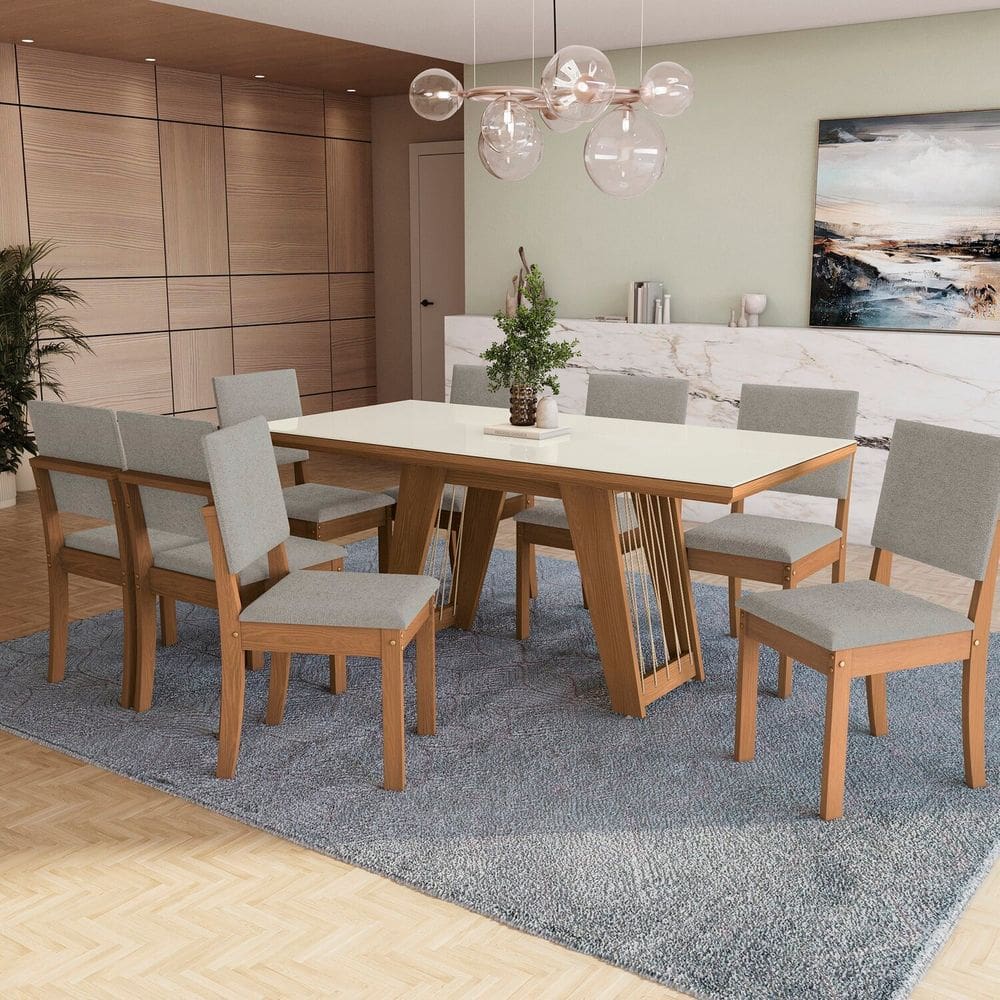 Conjunto para Sala de Jantar Mesa com 8 Cadeiras Cinara Canela/Cinza