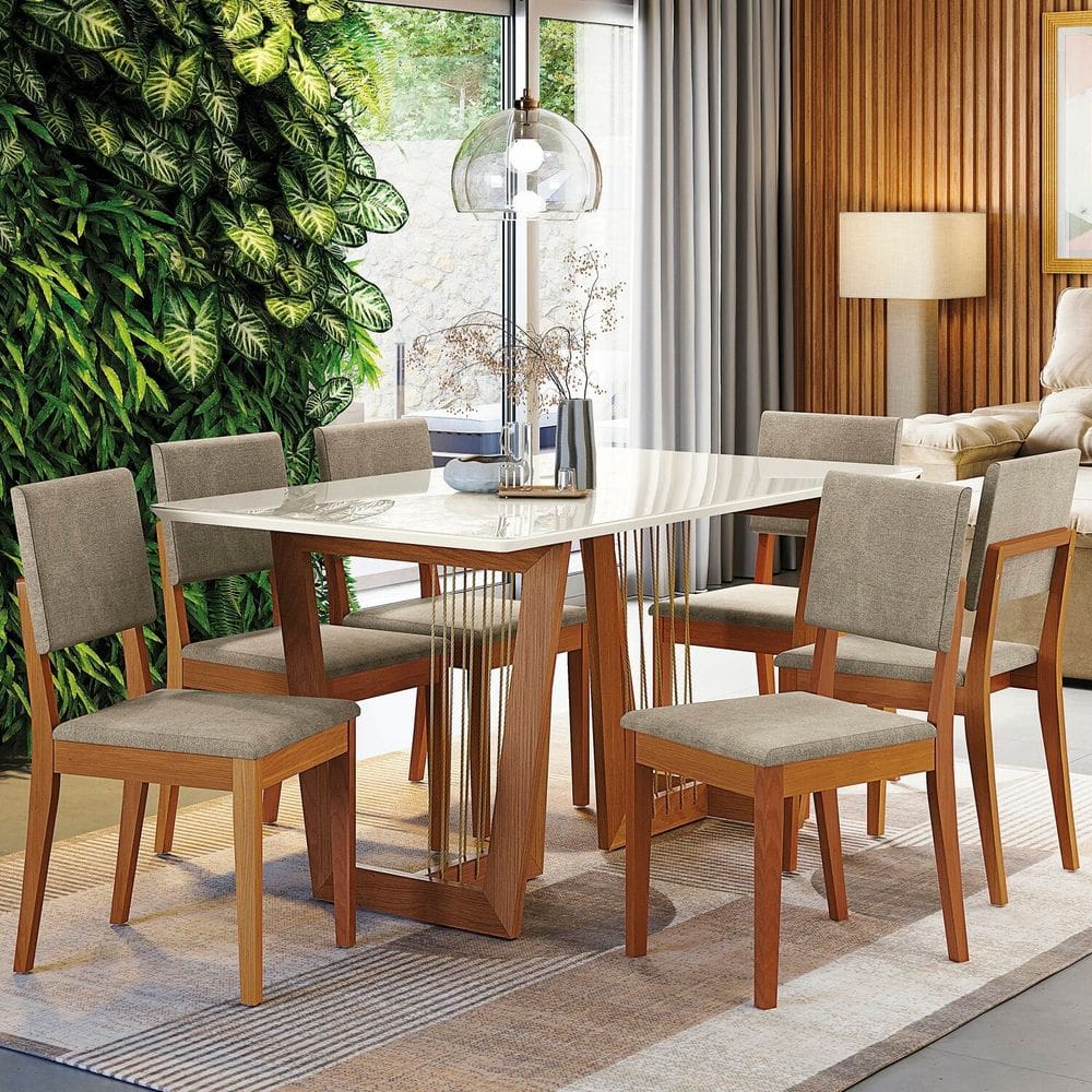 Conjunto Mesa Clara com 6 Cadeiras em Madeira Maciça Amendoa