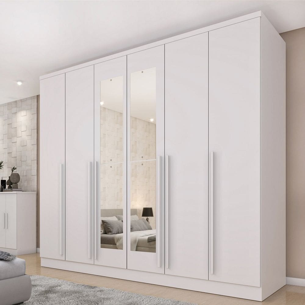 Guarda-Roupa Casal 6 Portas 8 Gavetas Puxador MDF 270cmcom Espelho Portugal Espresso Móveis Neve