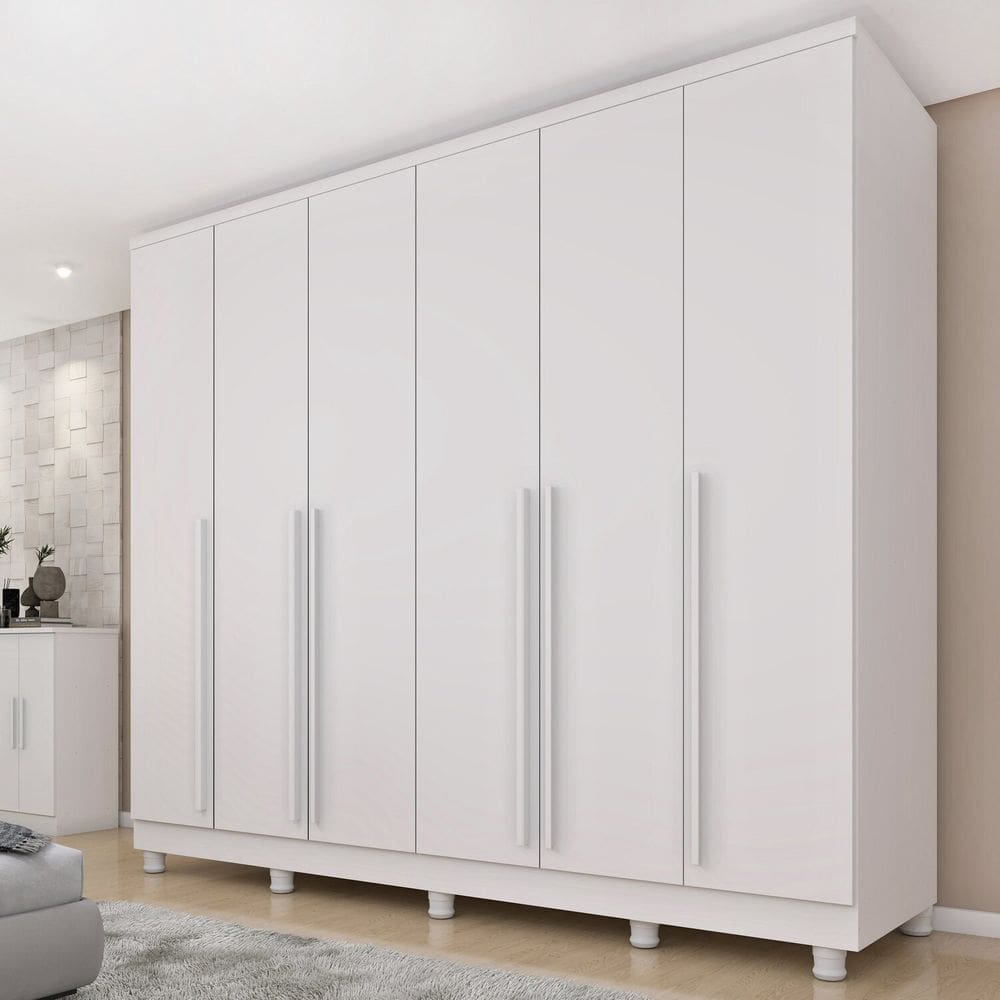 Guarda-Roupa Casal 6 Portas 8 Gavetas Puxador MDF 270cmcom pés Portugal Espresso Móveis Neve