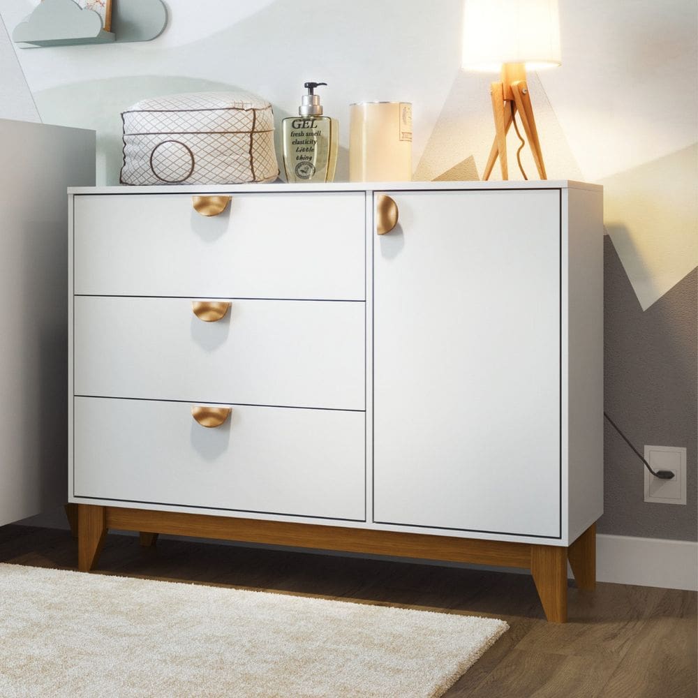 Cômoda para Quarto 1 Porta 3 Gavetas Magia Branco
