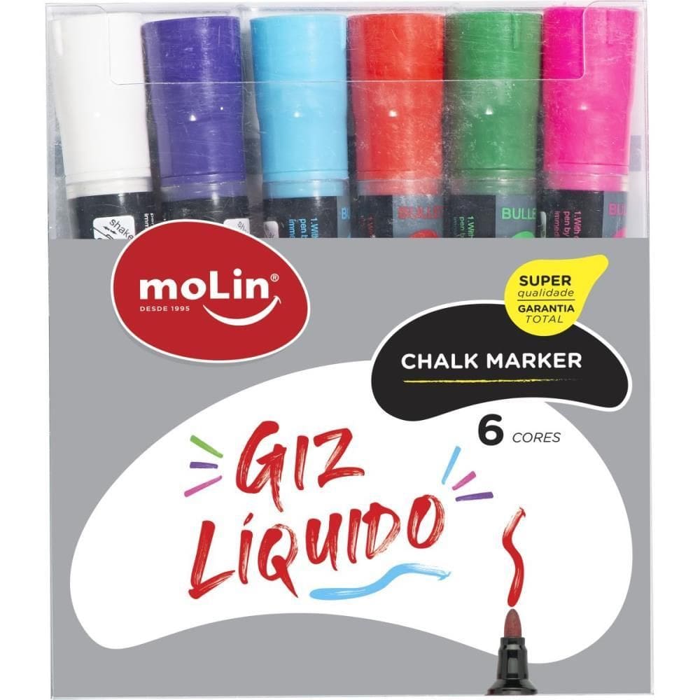 Marcadores Giz Líquido 6 Cores - Molin