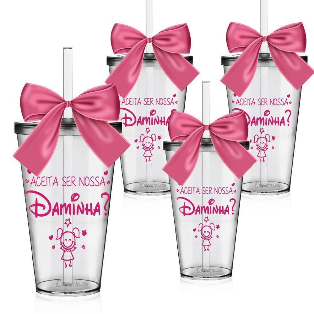 Kit 4 Copos Convite Personalizado Daminha Acrílico