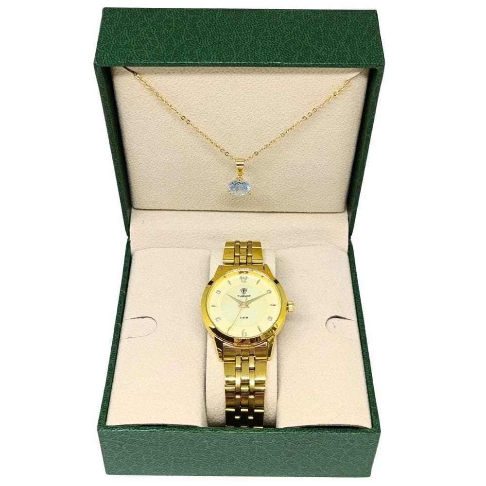 Relógio Feminino Tuguir Analógico 2136 Dourado E Bege