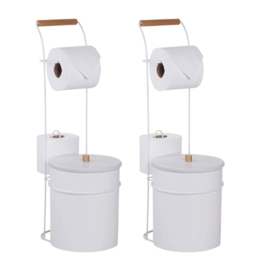 Kit 2 Suportes De Chão Papel Higiênico E Lixeira Com Tampa