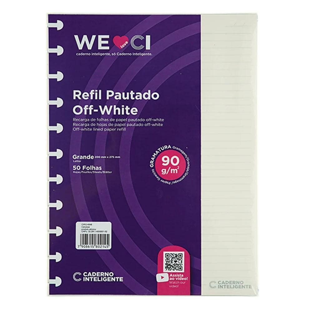 Refil Cadern Inteligente Pautado Off-White Grande