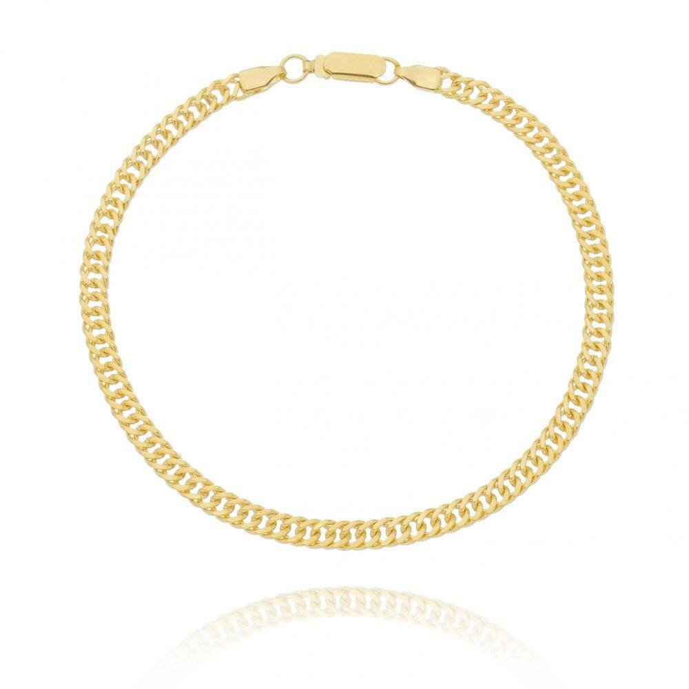 Pulseira Masculina Groumet Elo Duplo Folheado Em Ouro 18K