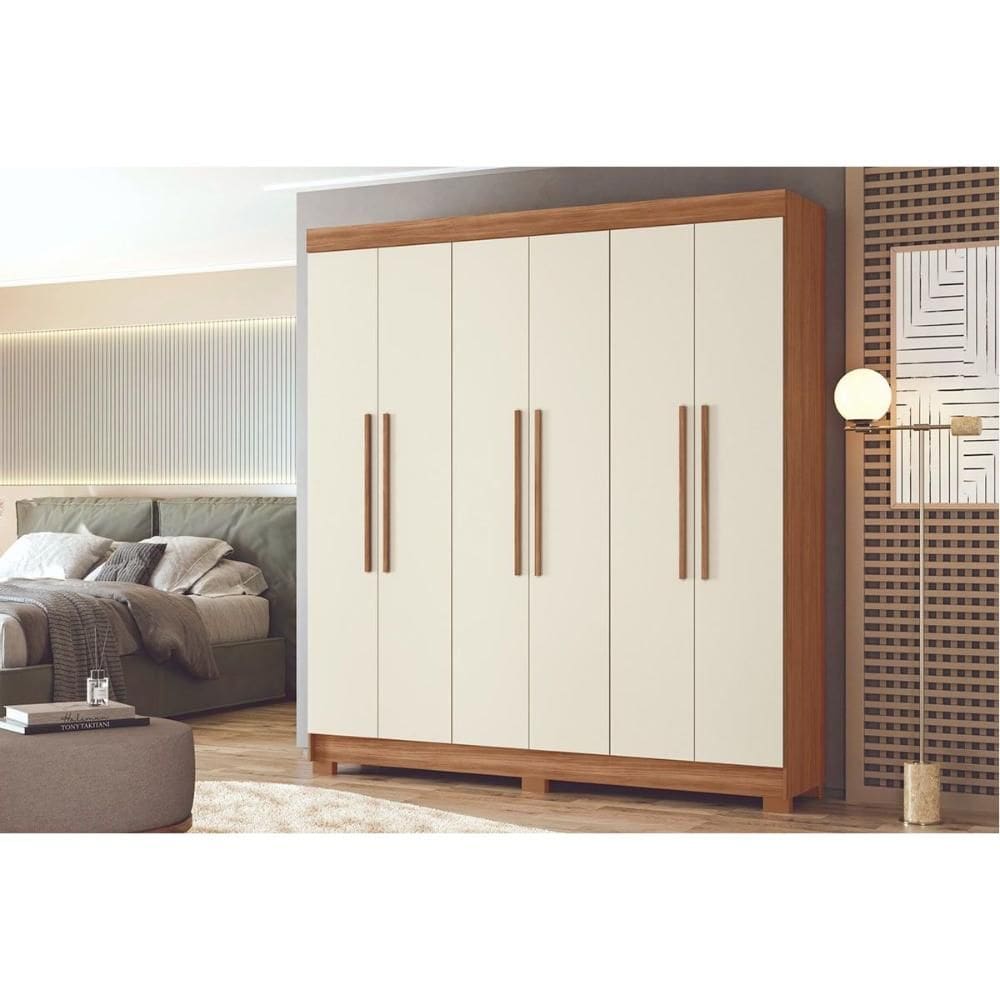 Guarda Roupa Casal 6 Portas e 2 Gavetas c/ Pés Toledo Jatoba/Areia - Santos Andirá