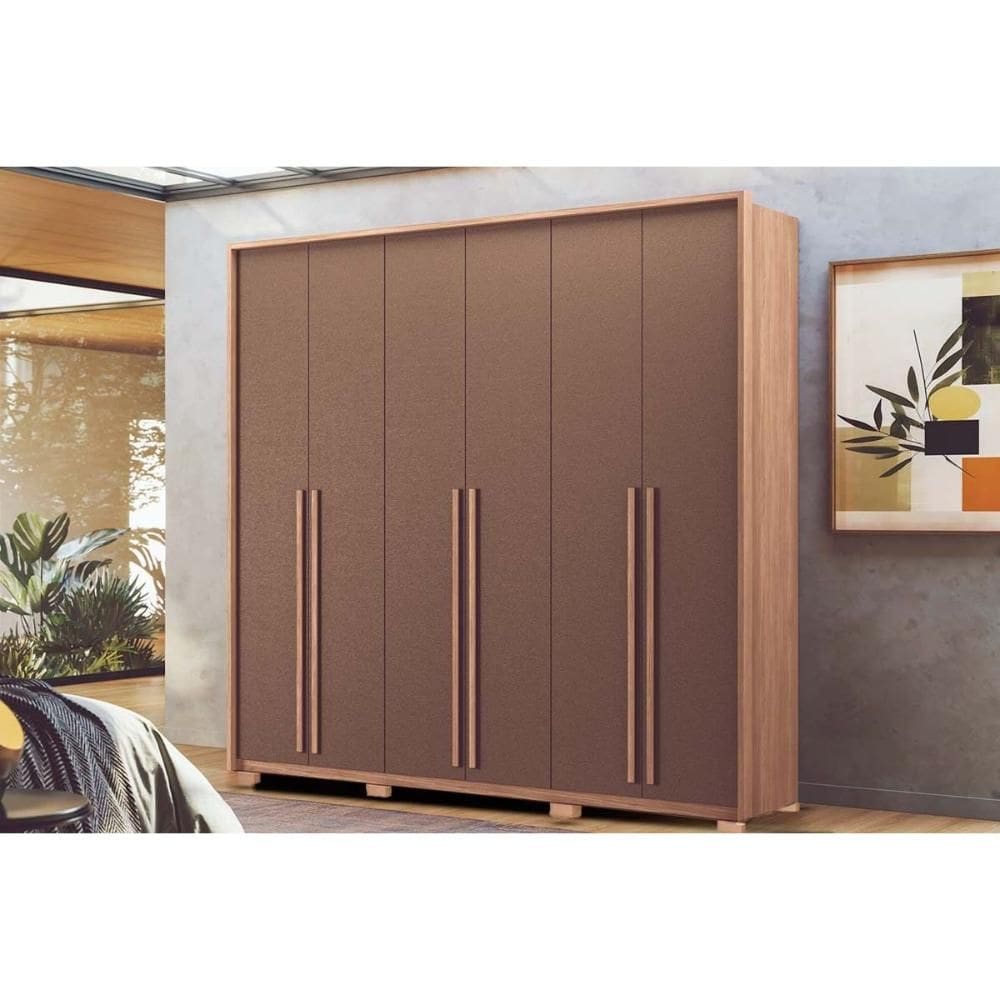 Guarda Roupa Casal 6 Portas e 4 Gavetas c/ Pés Genova Wood/Terracota - Santos Andirá