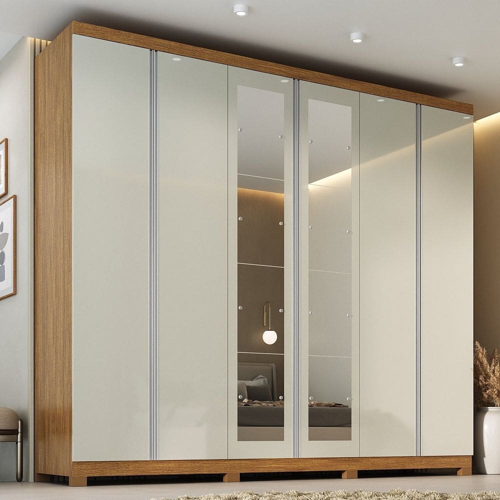 Guarda-roupa Casal com Espelho Monte Carlo Cinamomo / Off White