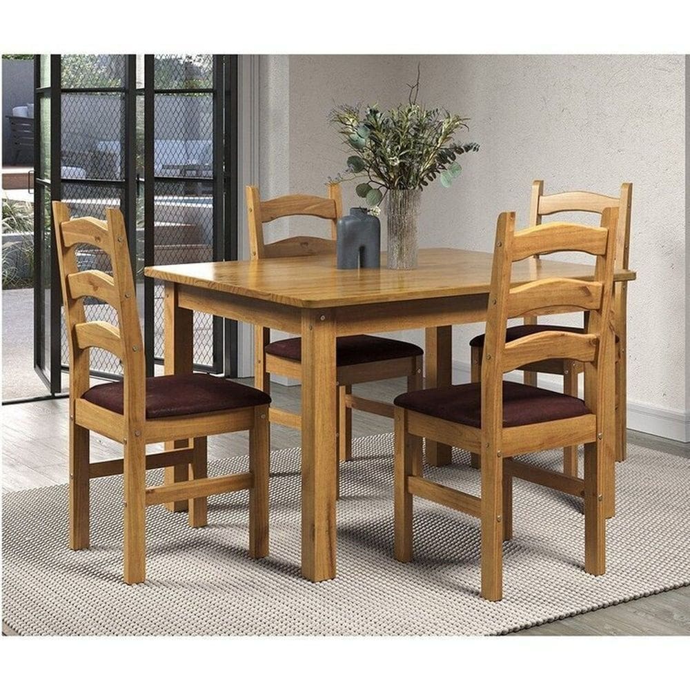 Conjunto Sala de Jantar Mesa 120cm com 4 Cadeiras Estofadas em Madeira Maciça Napoli Espresso Móveis Nogueira/Angus Ambar