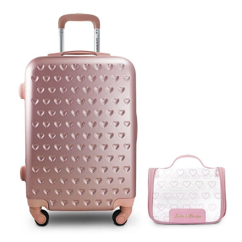 Kit Mala De Bordo E Necessaire Transparente Love Rosa