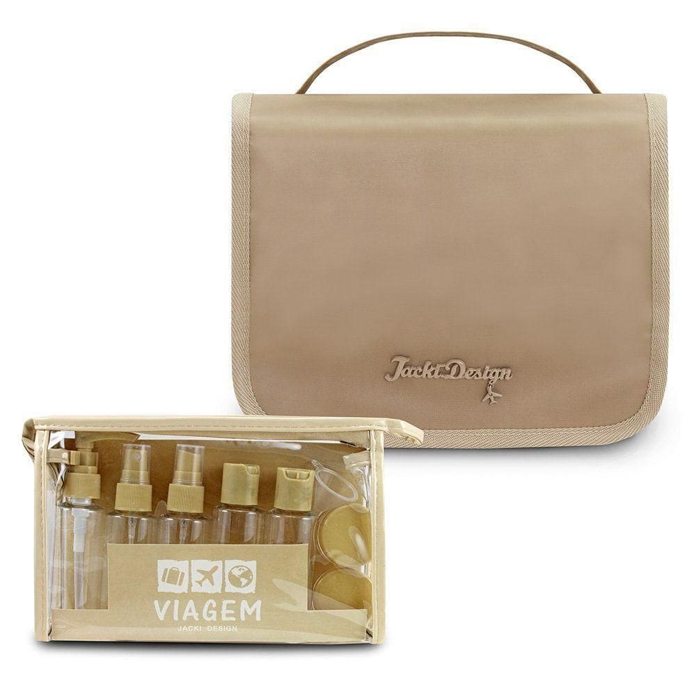 Kit Necessaire C- Gancho E Frascos P- Viagem Premium Bege