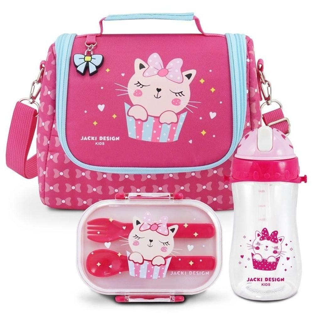 Conjunto Lancheira Térmica Com Garrafa 460ml E Pote P- Lanche De 2 Andares 400ml Pink