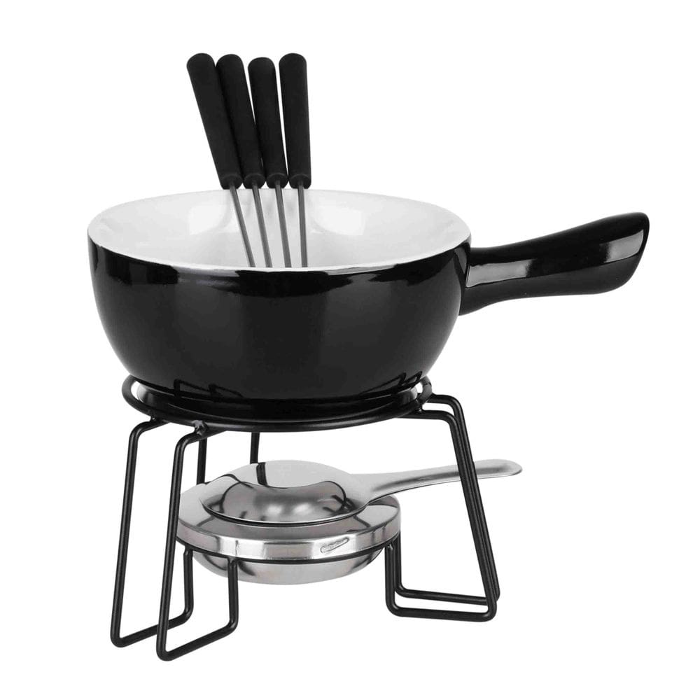 Conjunto De Fondue 8 Peças Panela 700ml Cerâmica Preto Garfos Inox