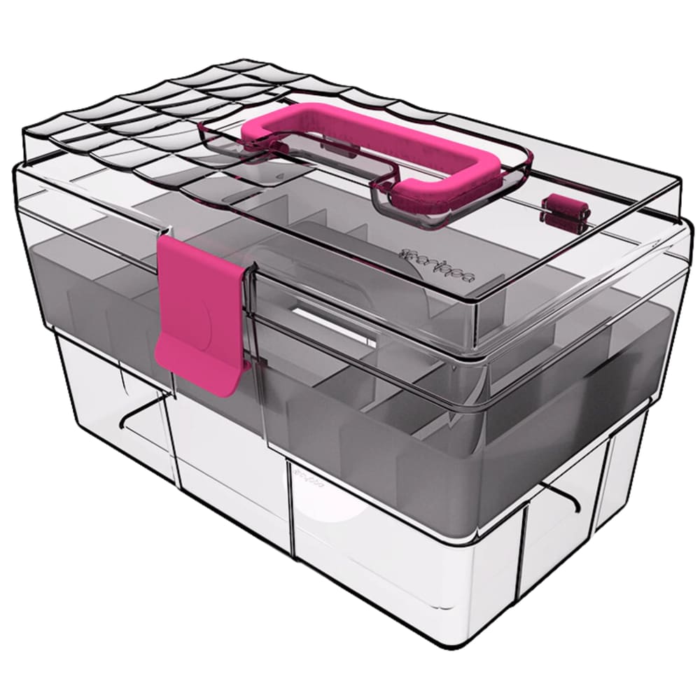 Maleta Organizadora Para Medicamentos, Maquiagem Ou Odontológica Cristal Com Acessórios Rosa
