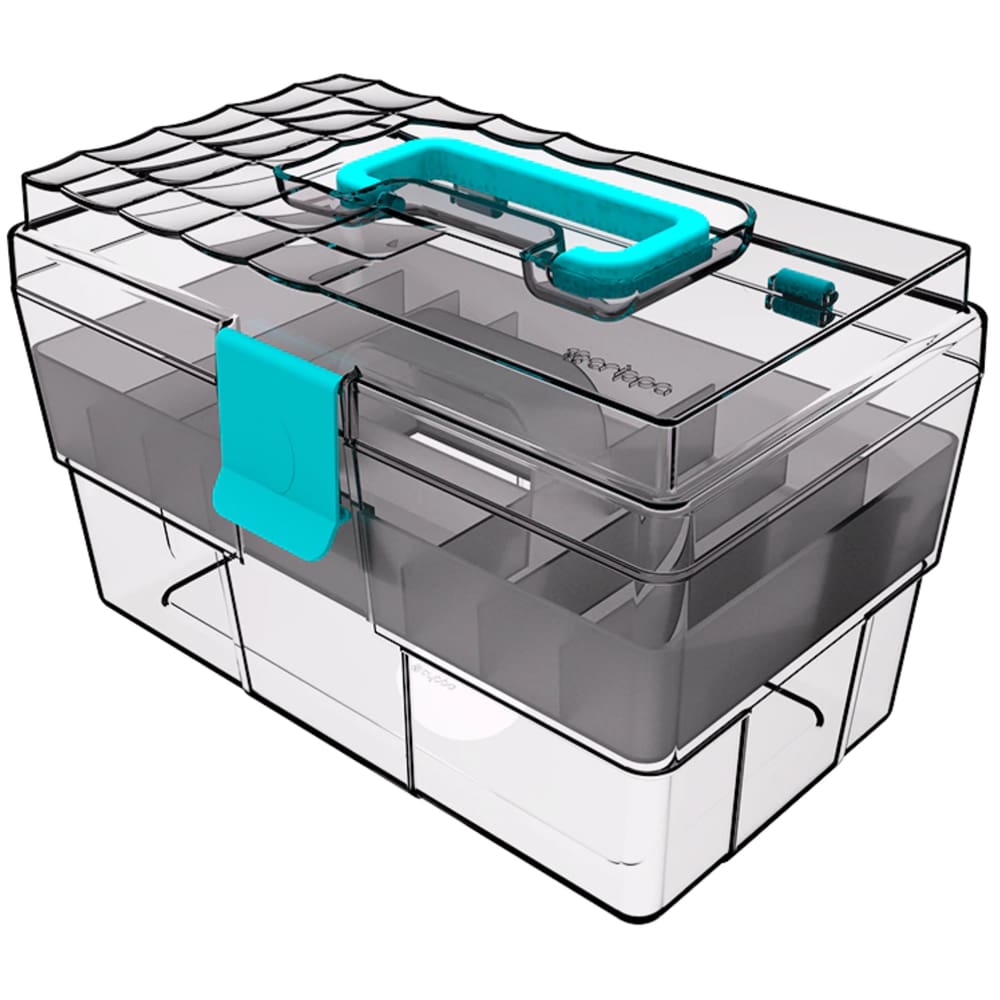 Maleta Organizadora Para Medicamentos, Maquiagem Ou Odontológica Cristal Com Acessórios Azul