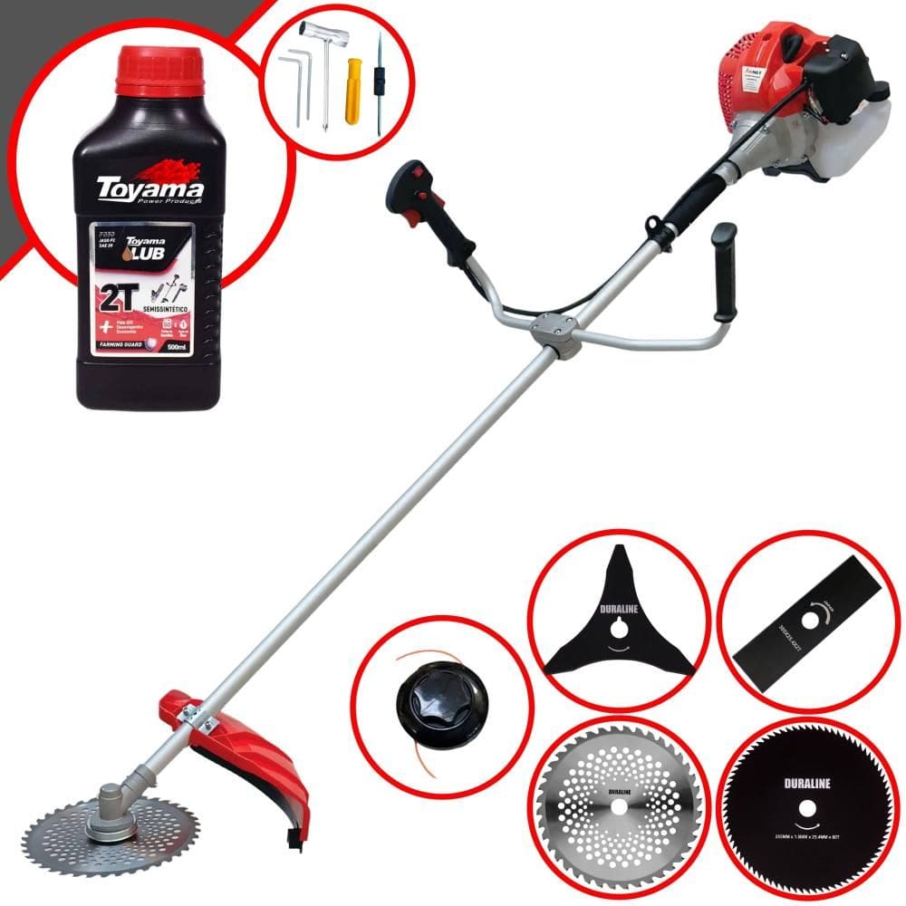 Kit Roçadeira Profissional Anmax CG430P À Gasolina 43cc Com Lâmina Facão, Lâmina 3 Pontas, Lâmina 40 Dentes, Lâmina 80 Dentes + ÓLEO TOYAMA 2T