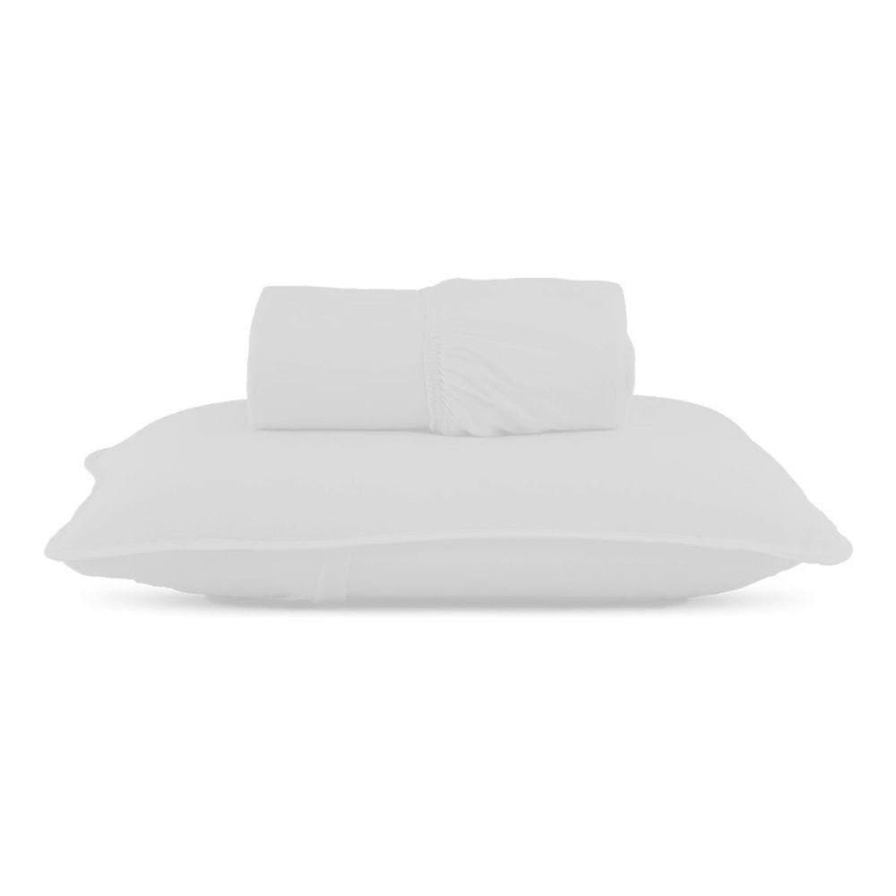 Jogo De Cama Solteiro Malha Lisa Com Elástico 100% Algodão - Linha Casa - Branco