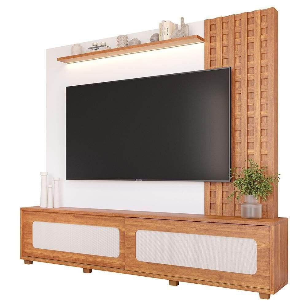 Estante Home Theater Marrocos Cinamomo-branco Acetinado Para Até 84? - Permóbili Cinamomo-branco Acetinado