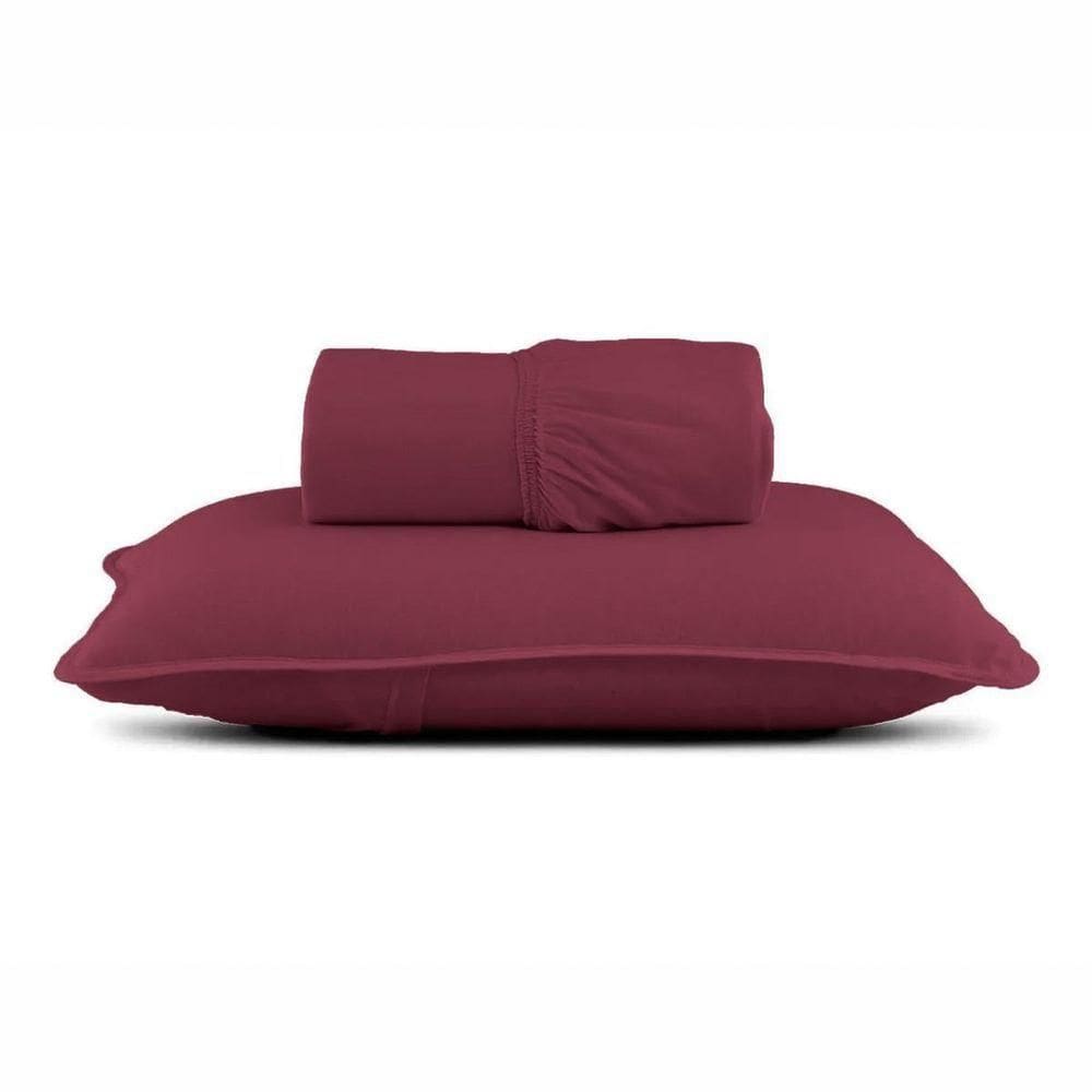Jogo De Cama Solteiro Malha Lisa Com Elástico 100% Algodão - Linha Casa - Vermelho