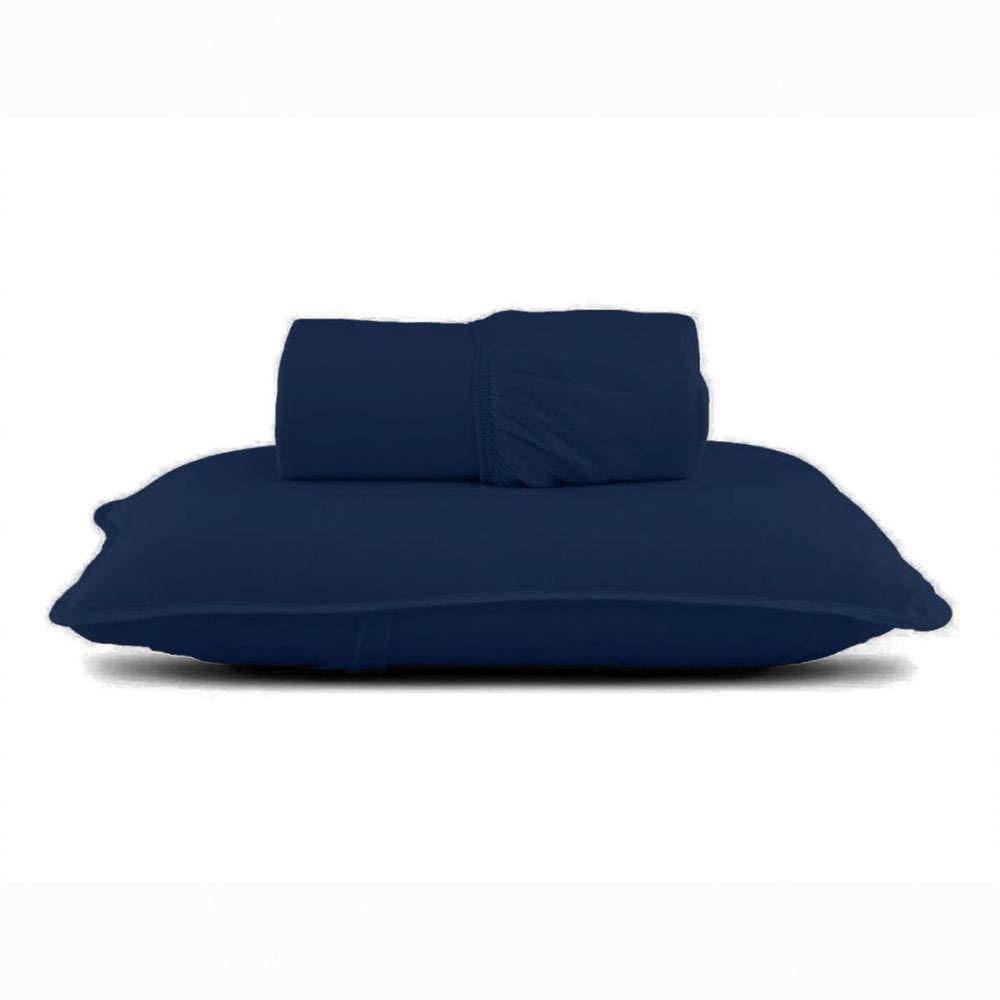 Jogo De Cama Solteiro Malha Lisa Com Elástico 100% Algodão - Linha Casa - Azul