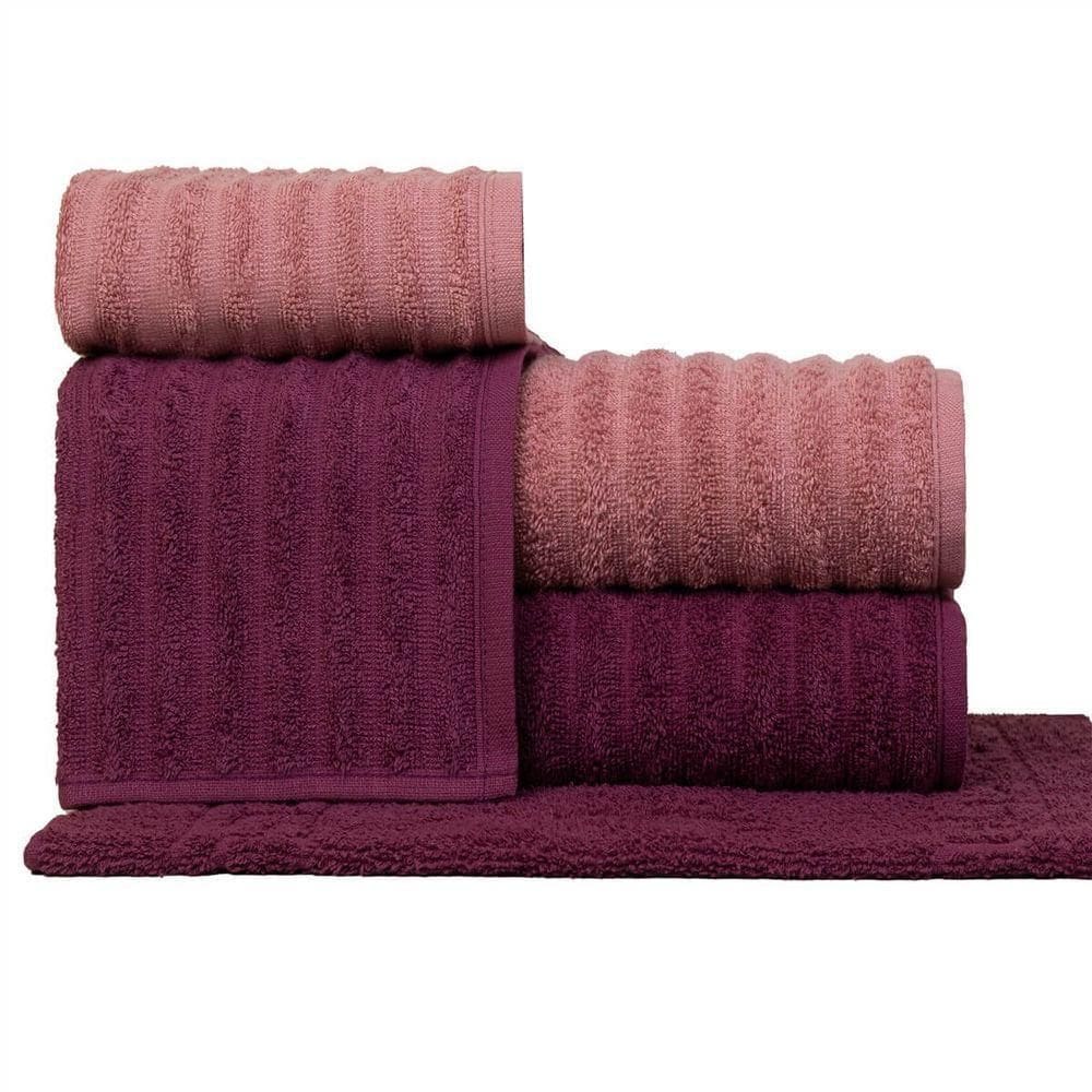 Jogo De Toalhas Fio Penteado Gigante 5 Peças - Soft - Marsala + Coral