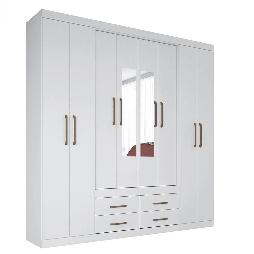 Guarda Roupa Casal Nápoles 8 Portas 4 Gavetas Branco Com Espelho - Santos Andirá Branco