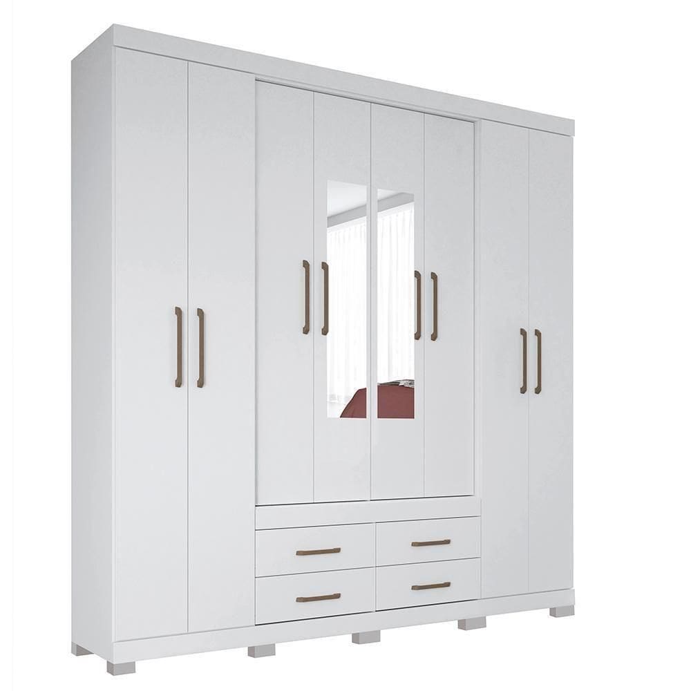Guarda Roupa Casal Nápoles 8 Portas 4 Gavetas Branco Com Espelho E Pés - Santos Andirá Branco