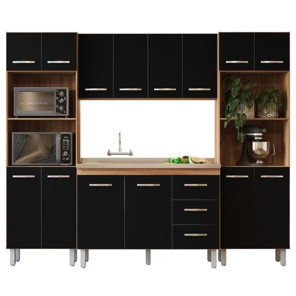 Cozinha Modulada Completa 4 Peças Mara Savana Preto Moblis