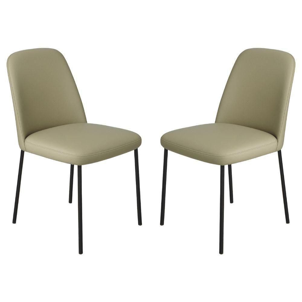 Conjunto 2 Cadeiras Londres Couro Areia Metal Preto