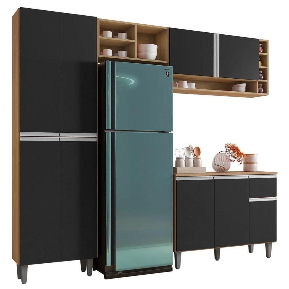 Cozinha Modulada Completa 4 Peças Vanessa Amendoa Preto Ajl