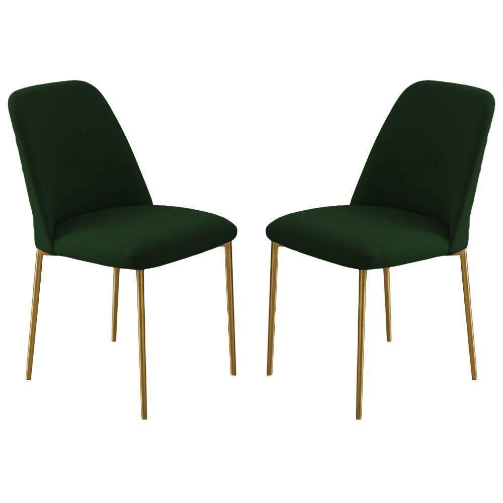 Conjunto 2 Cadeiras Londres Veludo Verde Escuro Metal Dourado