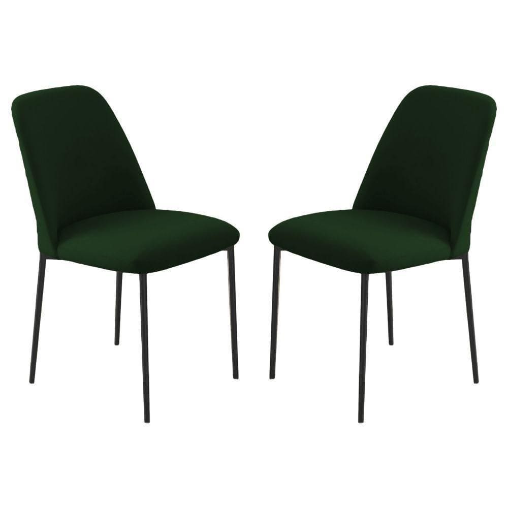 Conjunto 2 Cadeiras Londres Veludo Verde Escuro Metal Preto