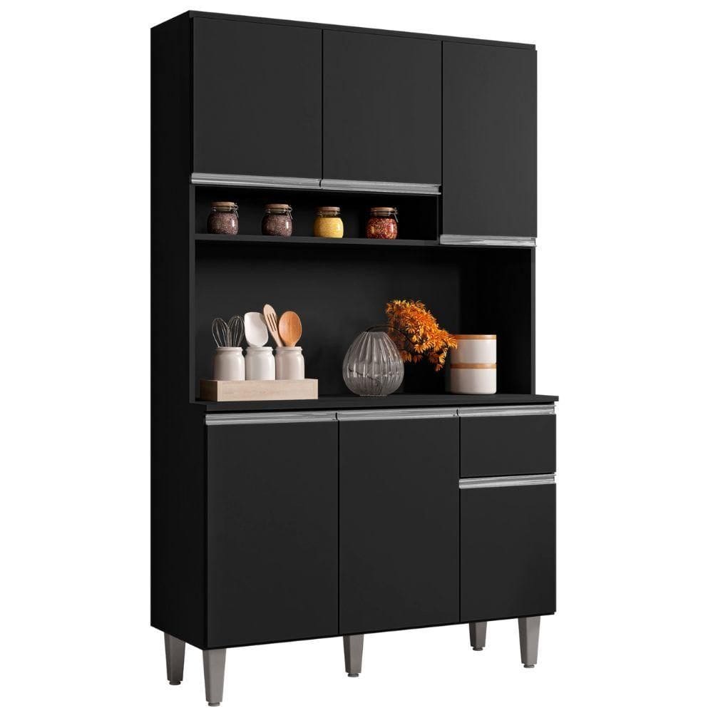 Kit Armário Cozinha Compacta Márcia 6 Portas Preto Ajl