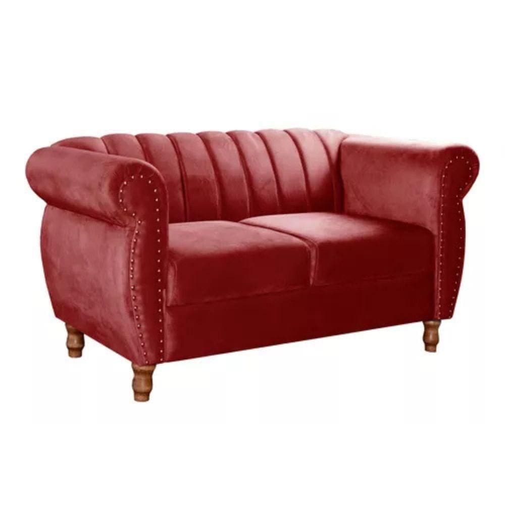 Sofá Chesterfield 2 Lugares Realeza Vintage Retrô Suede Bordô