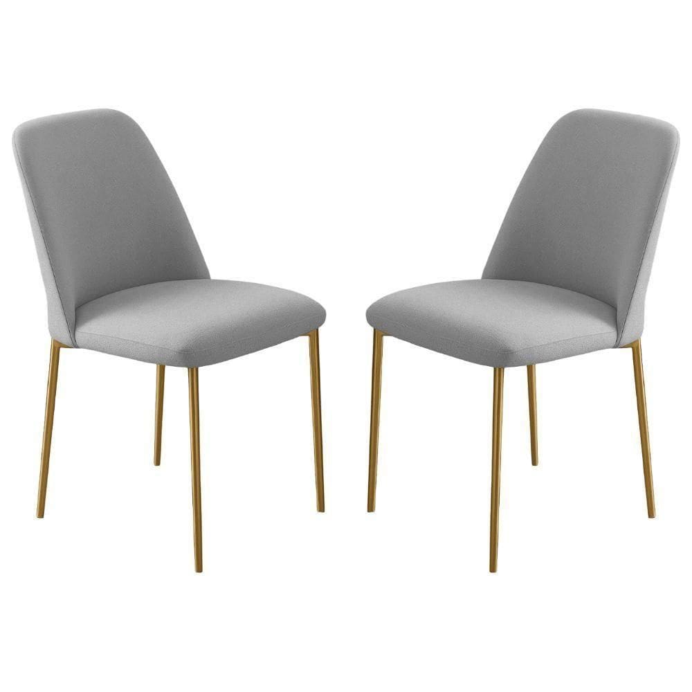 Conjunto 2 Cadeiras Londres Linho Cinza Claro Metal Dourado