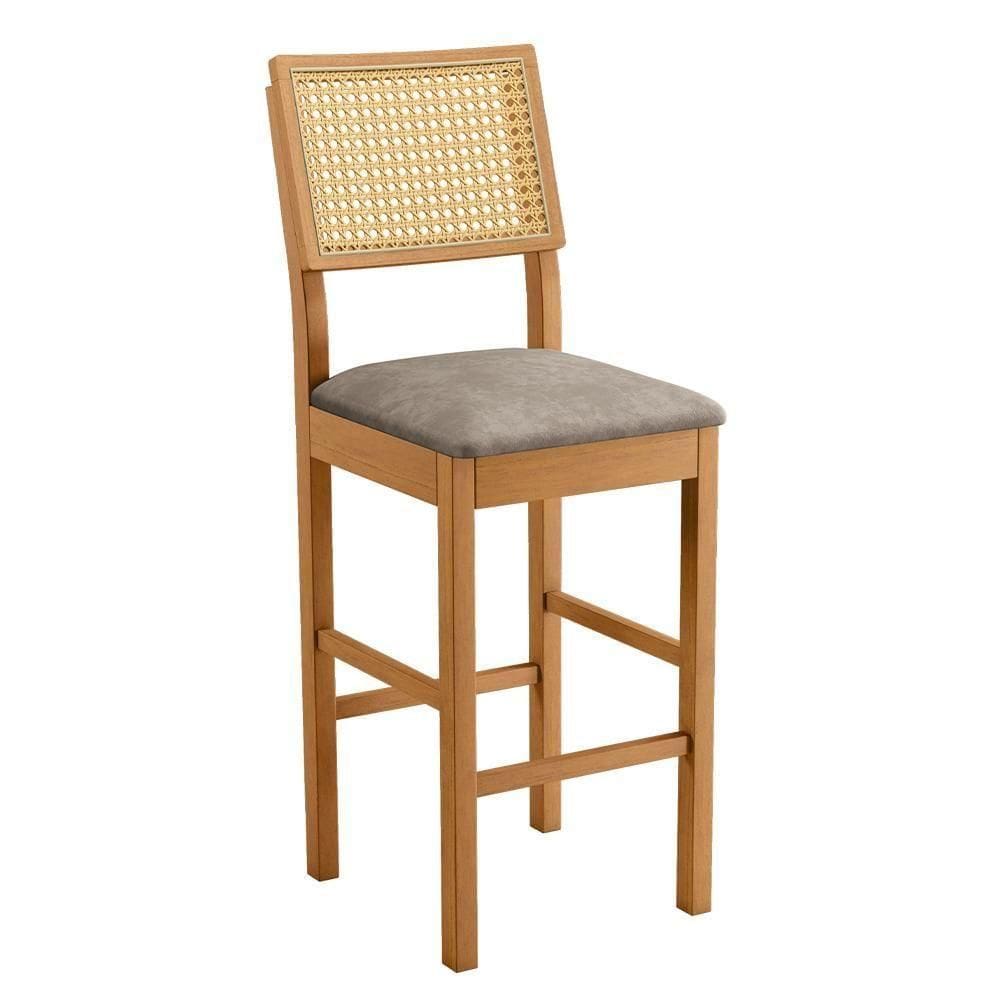 Banqueta Jade 03 Madeira Maciça Jcm Encosto Rattan Verona Grafite