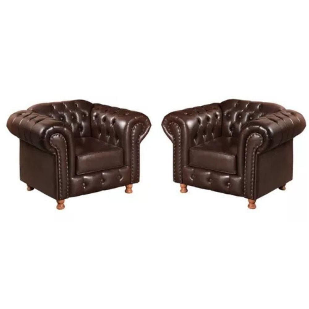 Kit 2 Poltronas Chesterfield Luís Xv Vintage Retrô Capitonê Couro Marrom