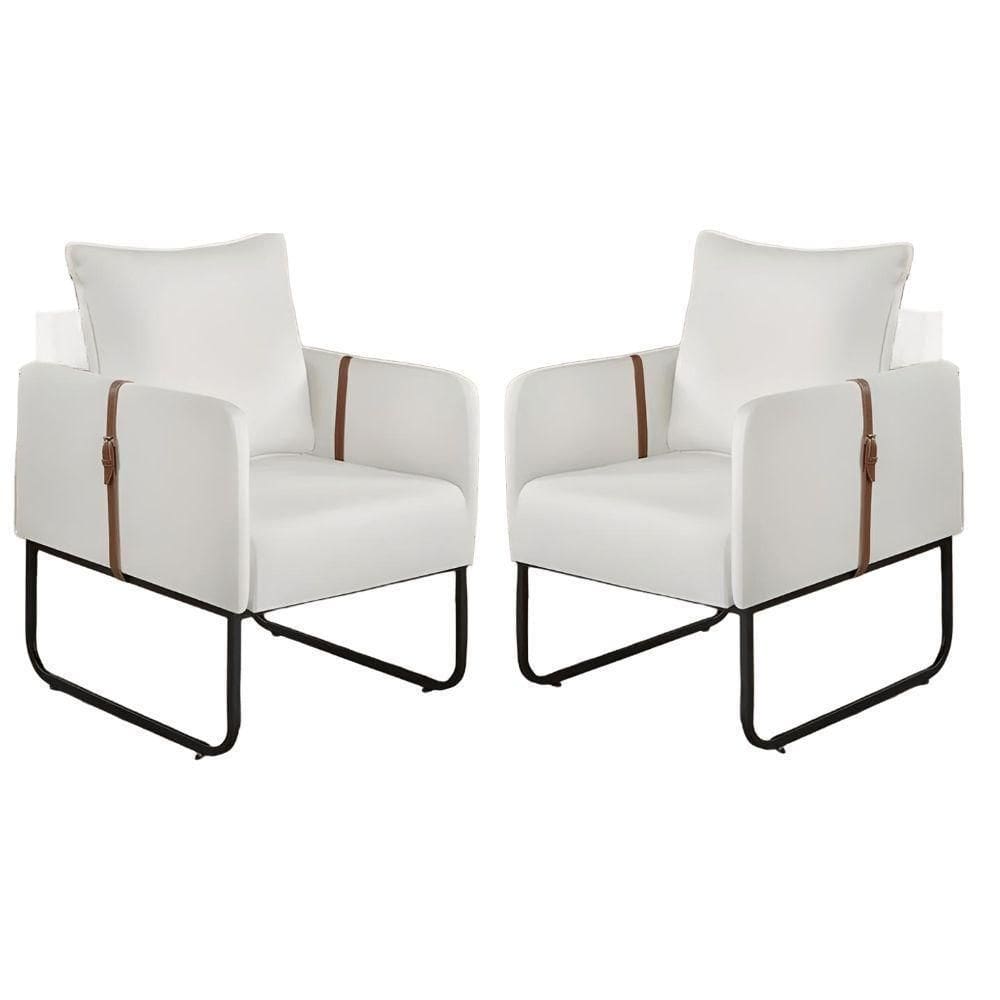 Kit 2 Poltronas Decorativa Luna Bouclé Off White Metal Preto