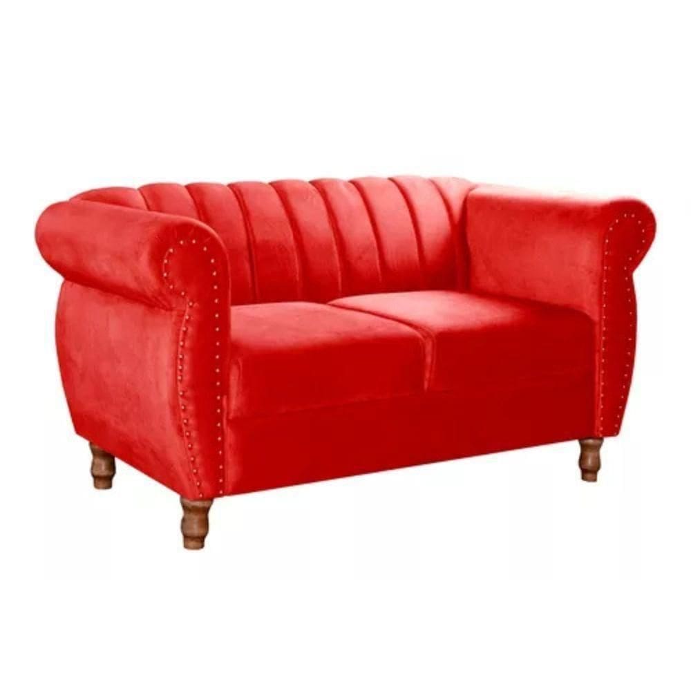 Sofá Chesterfield 2 Lugares Realeza Vintage Retrô Suede Vermelho