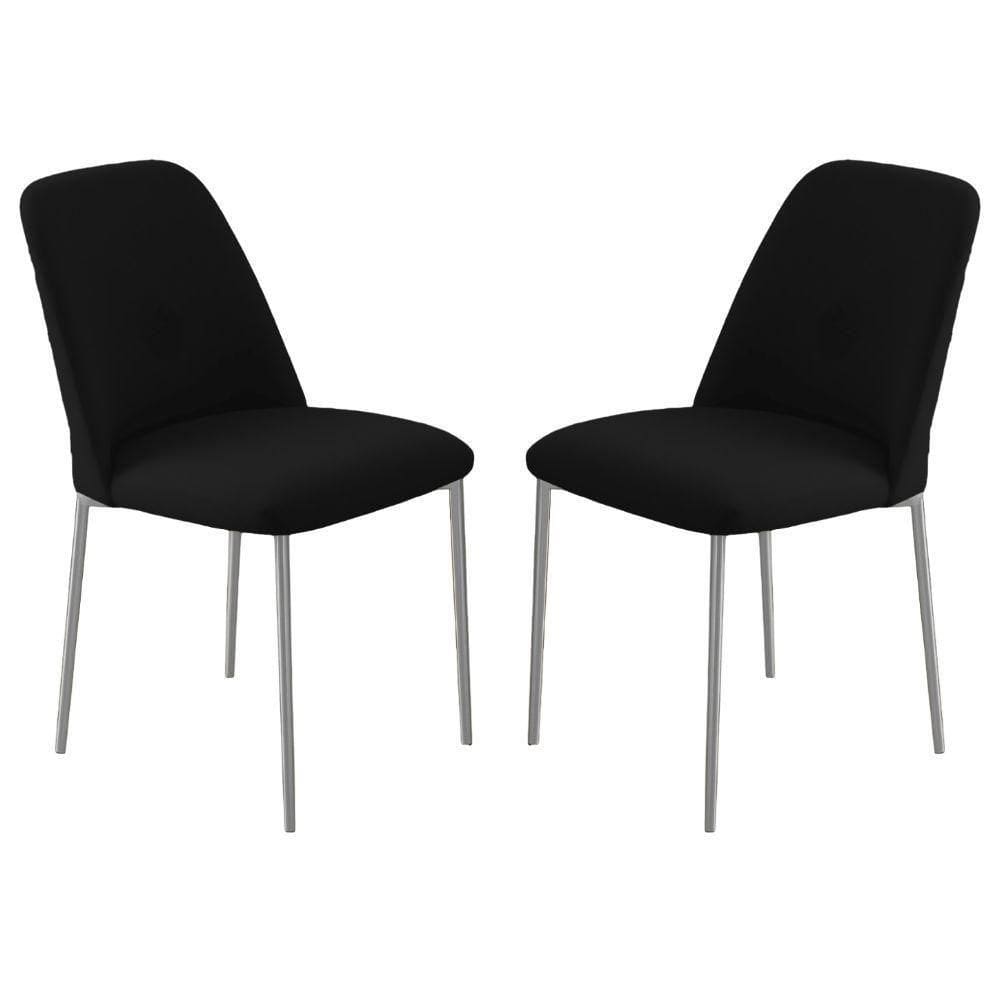 Conjunto 2 Cadeiras Londres Veludo Preto Metal Champanhe
