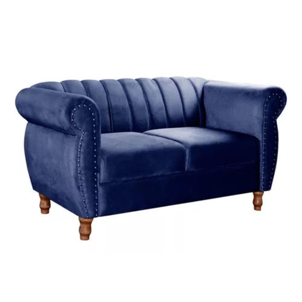 Sofá Chesterfield 2 Lugares Realeza Vintage Retrô Suede Azul Marinho