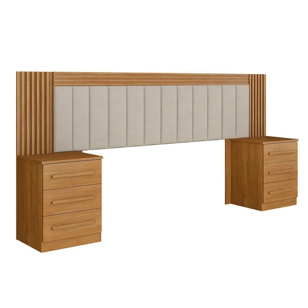 Cabeceira Casal Valência Estofada Extensível Com Mesa De Cabeceira Império Cinamomo