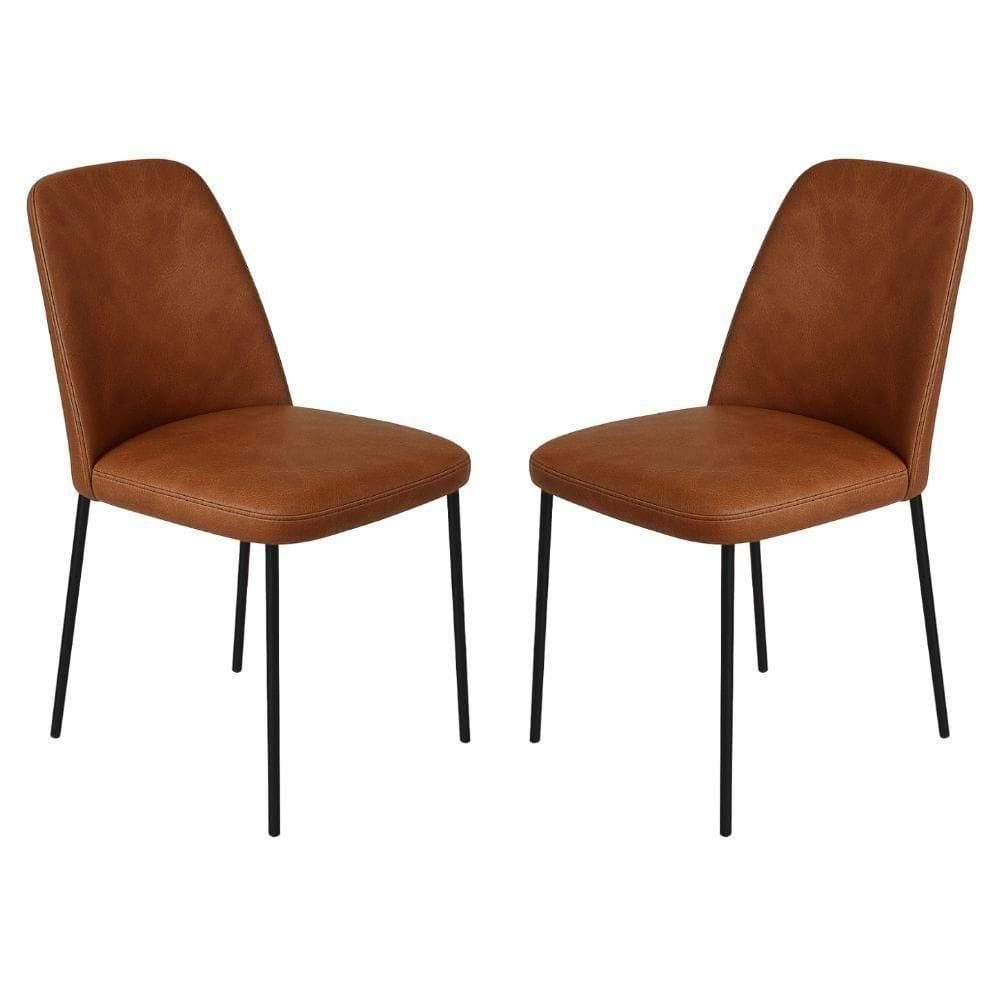Conjunto 2 Cadeiras Londres Couro Caramelo Metal Preto