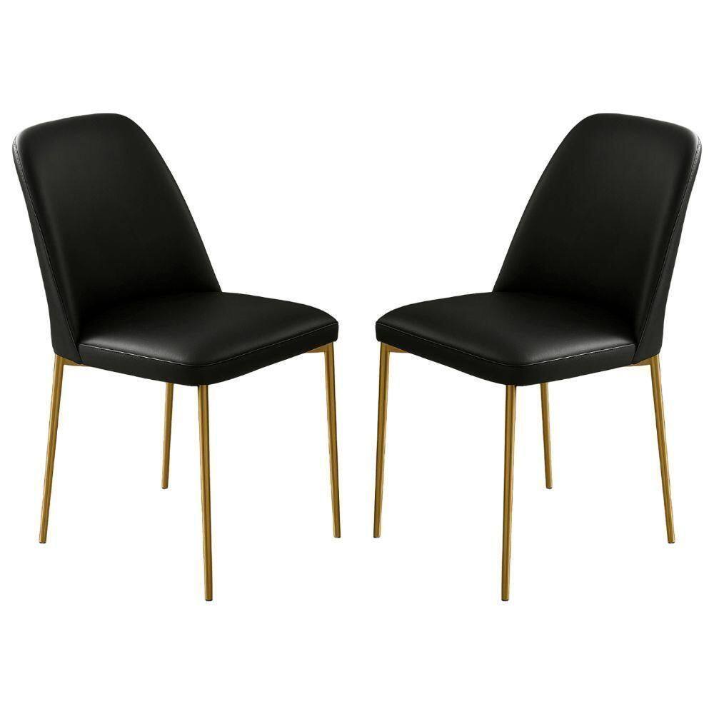 Conjunto 2 Cadeiras Londres Couro Preto Metal Dourado