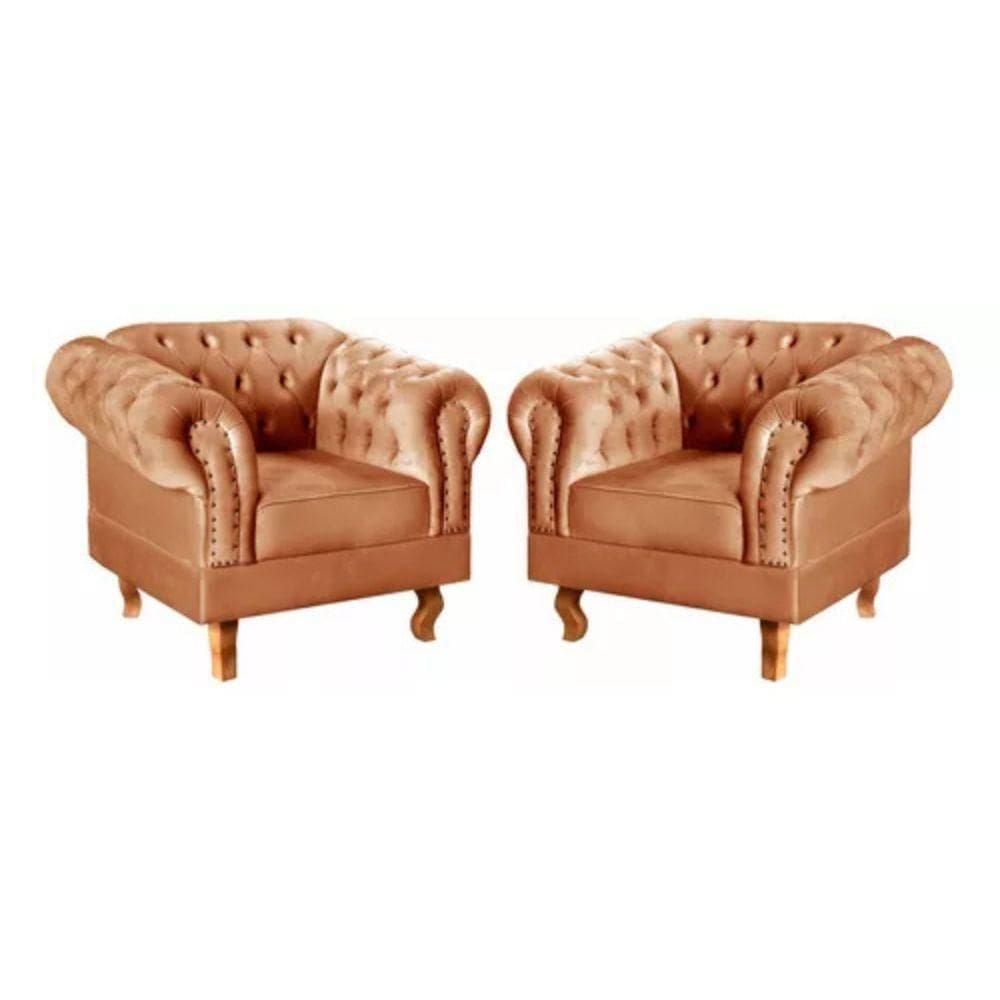 Kit 2 Poltronas Chesterfield Dom Pedro Vintage Retrô Capitonê Veludo Terracota