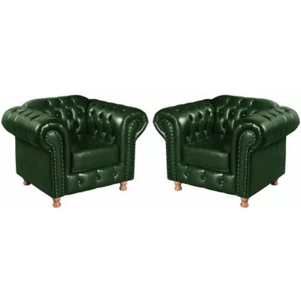 Kit 2 Poltronas Chesterfield Luís Xv Vintage Retrô Capitonê Couro Verde